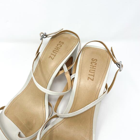SCHUTZ Amaia White Leather Square Toe Heels - Picture 5 of 10